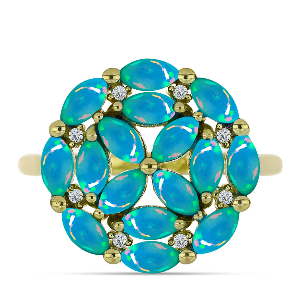Inel din Argint 925 Placat cu Aur ( 4.11 grame ) cu Opal Albastru Etiopian Paraiba și Topaz Alb 1.55 Carate