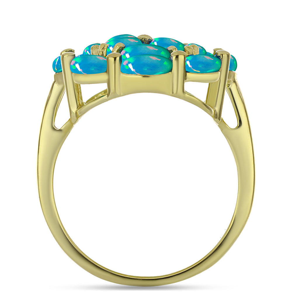 Inel din Argint 925 Placat cu Aur ( 4.11 grame ) cu Opal Albastru Etiopian Paraiba și Topaz Alb 1.55 Carate