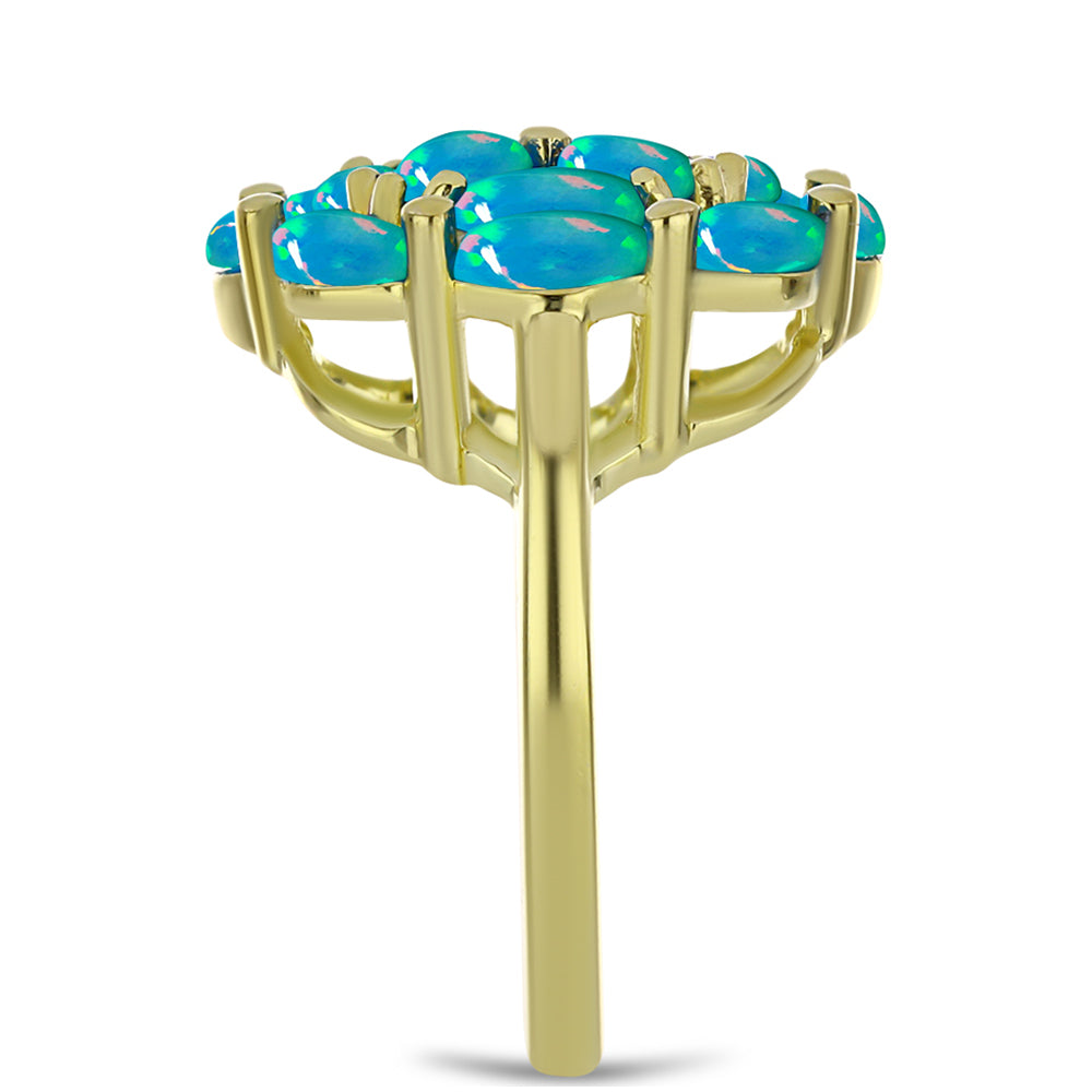 Inel din Argint 925 Placat cu Aur ( 4.11 grame ) cu Opal Albastru Etiopian Paraiba și Topaz Alb 1.55 Carate