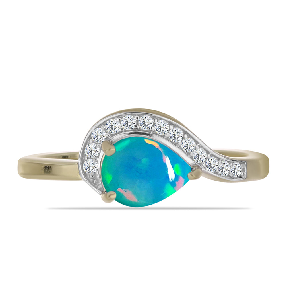 Inel din Argint 925 Placat cu Aur ( 2.66 grame ) cu Opal Albastru Etiopian Paraiba și Topaz Alb 0.85 Carate 1 