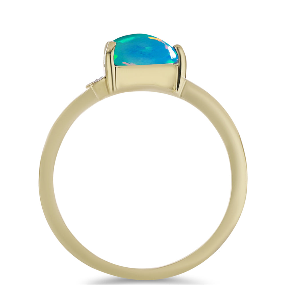 Inel din Argint 925 Placat cu Aur ( 2.66 grame ) cu Opal Albastru Etiopian Paraiba și Topaz Alb 0.85 Carate