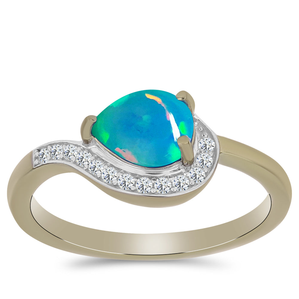 Inel din Argint 925 Placat cu Aur ( 2.66 grame ) cu Opal Albastru Etiopian Paraiba și Topaz Alb 0.85 Carate