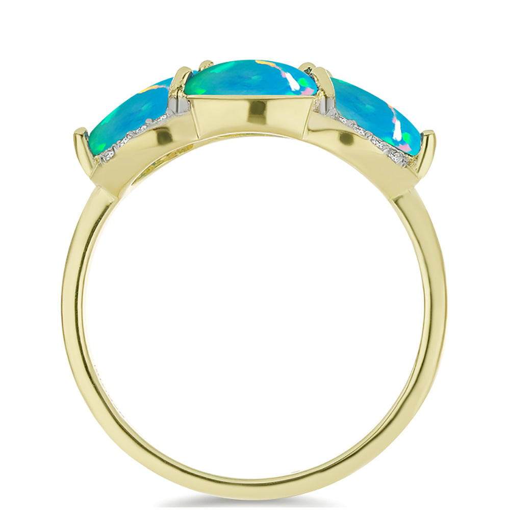 Inel din Argint 925 Placat cu Aur ( 2.66 grame ) cu Opal Albastru Etiopian Paraiba și Topaz Alb 1.45 Carate 2 