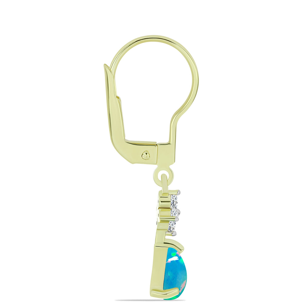 Cercei din Argint 925 Placat cu Aur ( 1.72 grame ) cu Opal Albastru Etiopian Paraiba și Topaz Alb 1.15 Carate