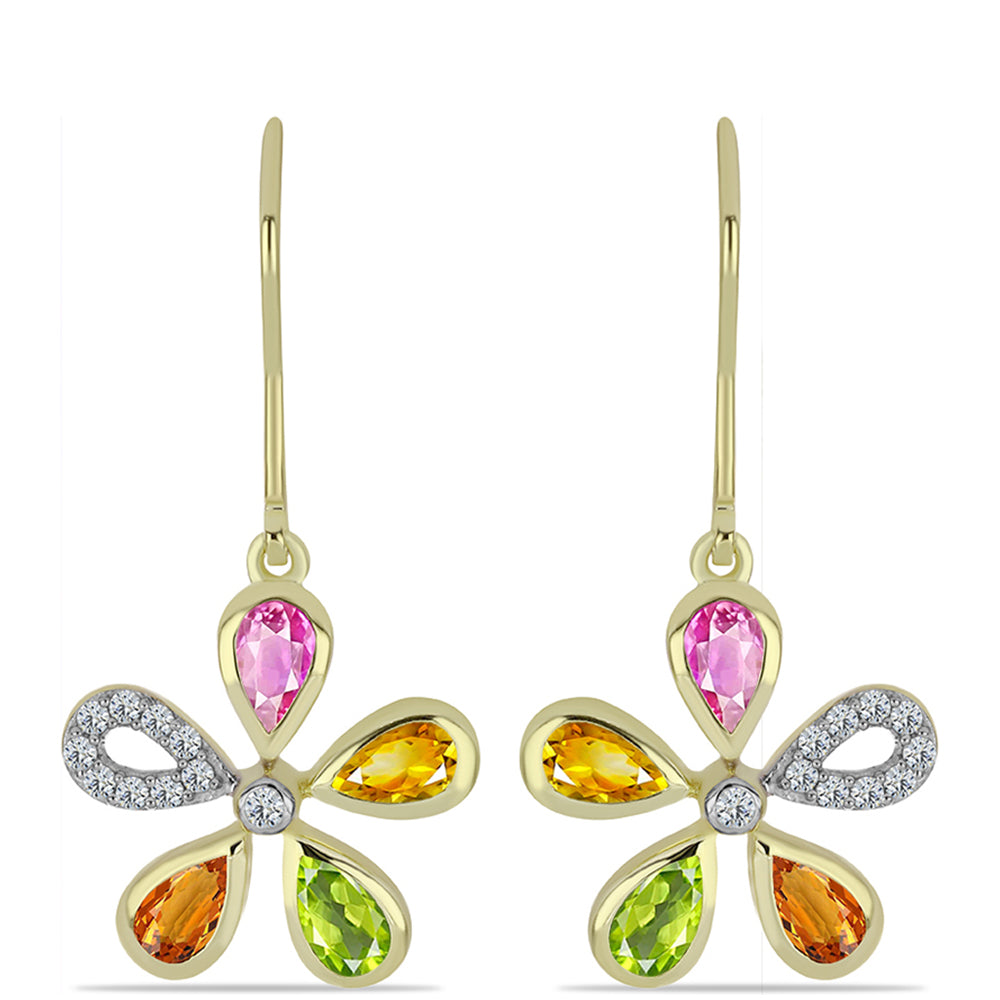 Cercei din Argint 925 Placat cu Aur ( 3.64 grame ) cu Safir Rosebery Curcubeu și Topaz Alb 2.23 Carate