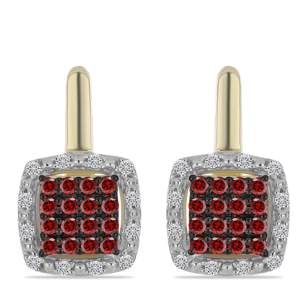 Cercei din Argint 925 Placat cu Aur ( 3.65 grame ) cu Diamant Roșu și Diamant Alb 0.42 Carate