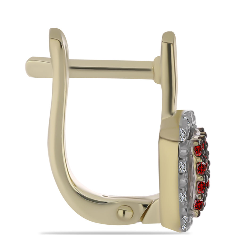 Cercei din Argint 925 Placat cu Aur ( 3.65 grame ) cu Diamant Roșu și Diamant Alb 0.42 Carate