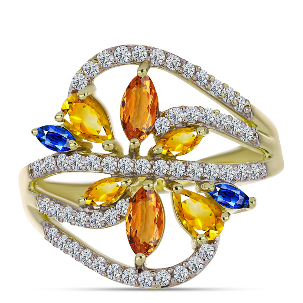 Inel din Argint 925 Placat cu Aur ( 4.04 grame ) cu Safir Rosebery Curcubeu și Topaz Alb 2.02 Carate