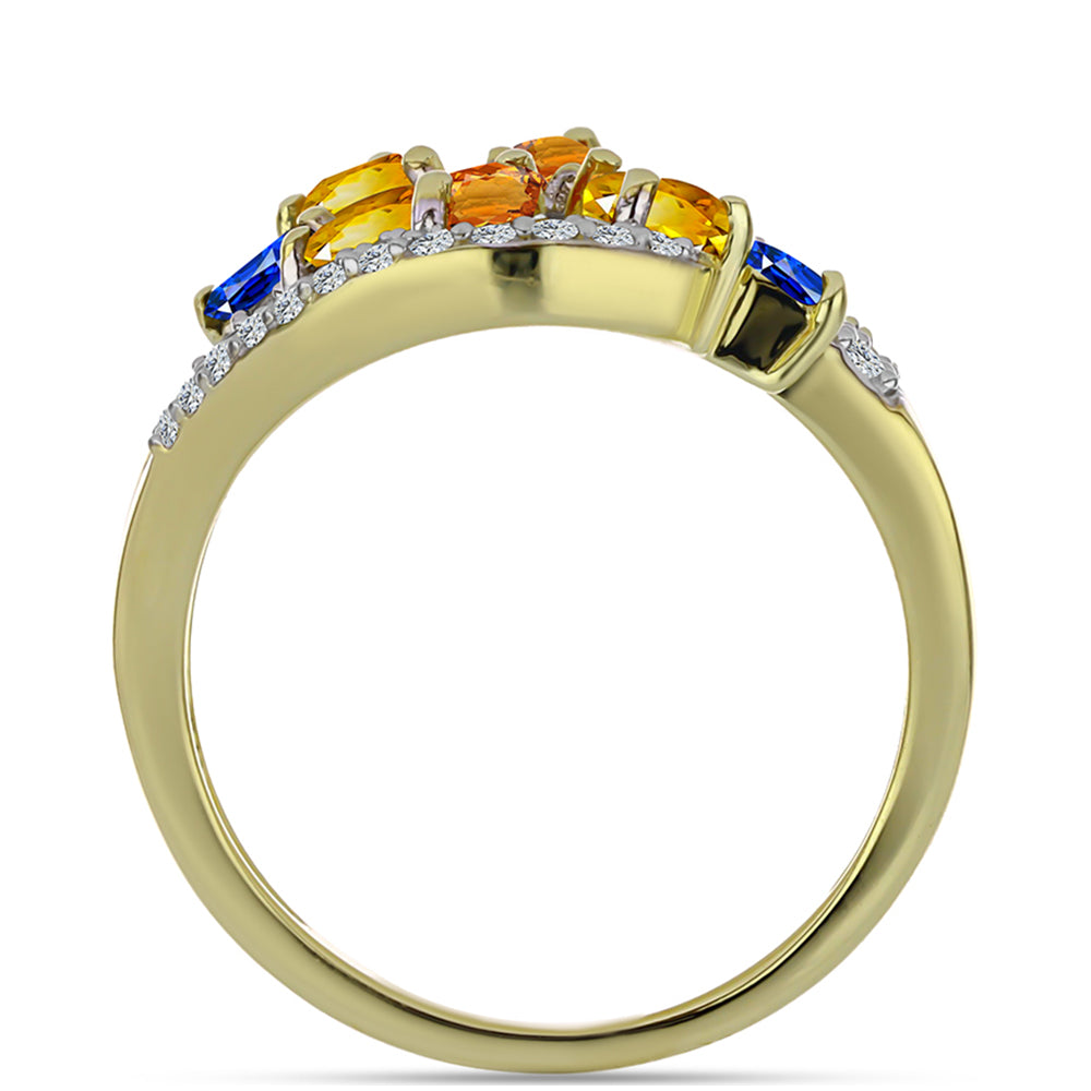 Inel din Argint 925 Placat cu Aur ( 4.04 grame ) cu Safir Rosebery Curcubeu și Topaz Alb 2.02 Carate 2 