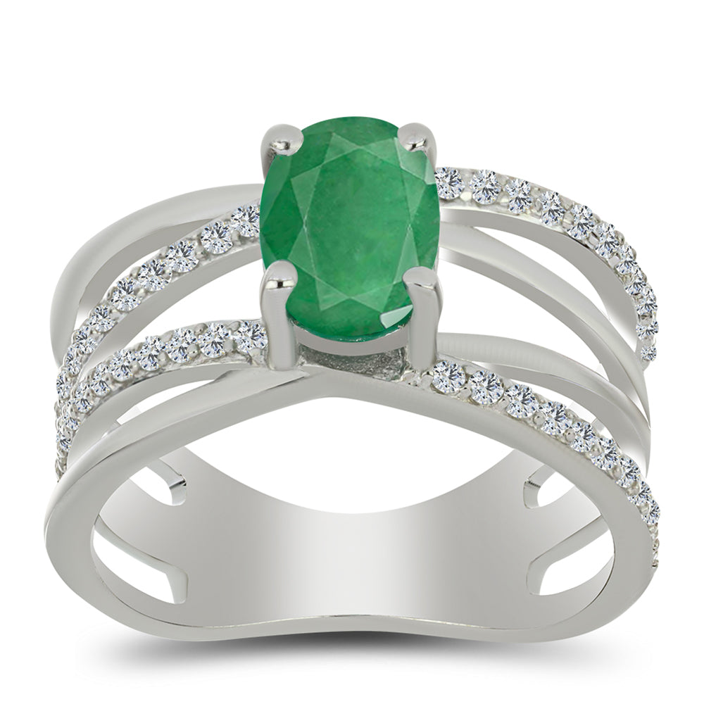 Inel din Argint 925 ( 4.58 grame ) cu Smarald Brazilian și Topaz Alb 1.7 Carate