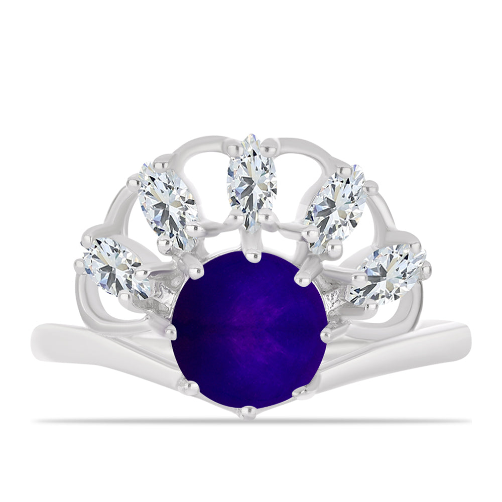 Inel din Argint 925 ( 3.02 grame ) cu Jad Violet și Topaz Alb 2.88 Carate 1 