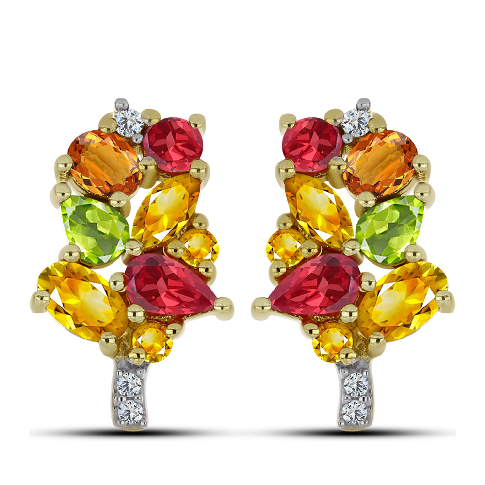 Cercei din Argint 925 Placat cu Aur ( 3.39 grame ) cu Safir Rosebery Curcubeu și Topaz Alb 2.98 Carate