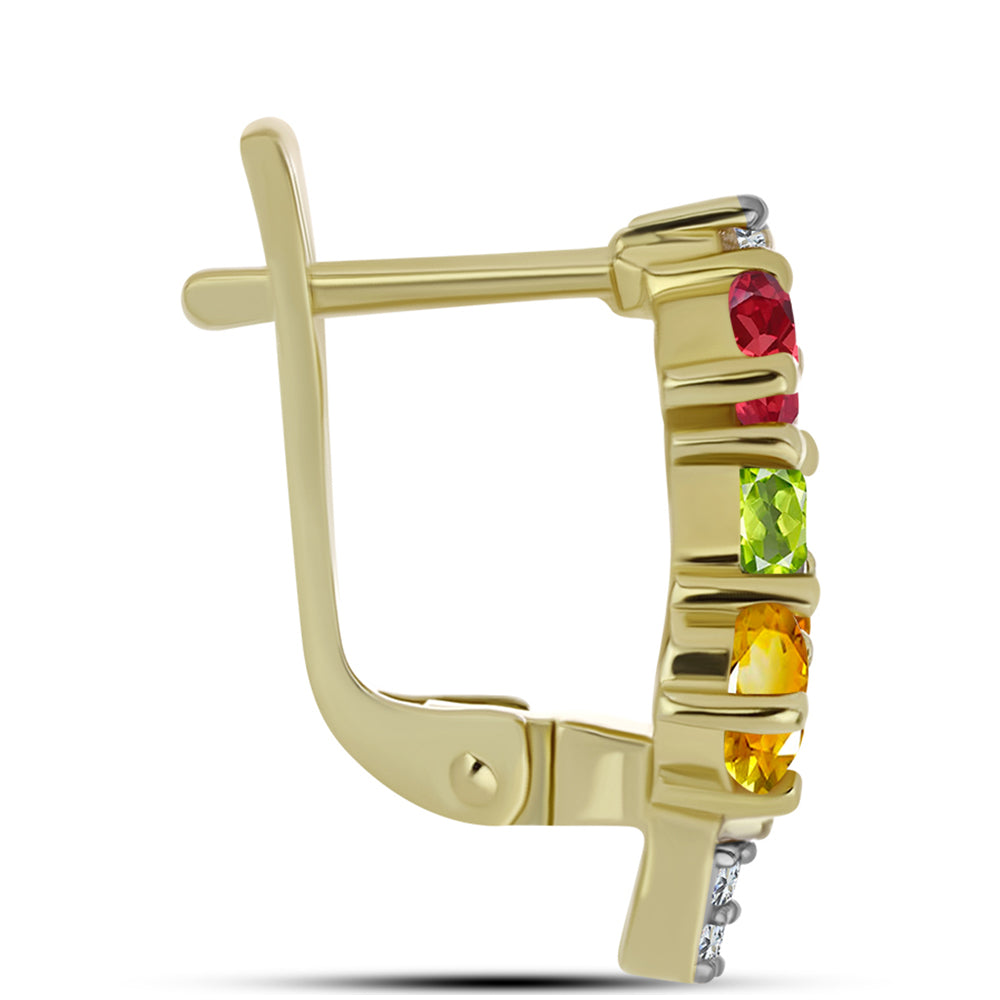 Cercei din Argint 925 Placat cu Aur ( 3.39 grame ) cu Safir Rosebery Curcubeu și Topaz Alb 2.98 Carate 2 