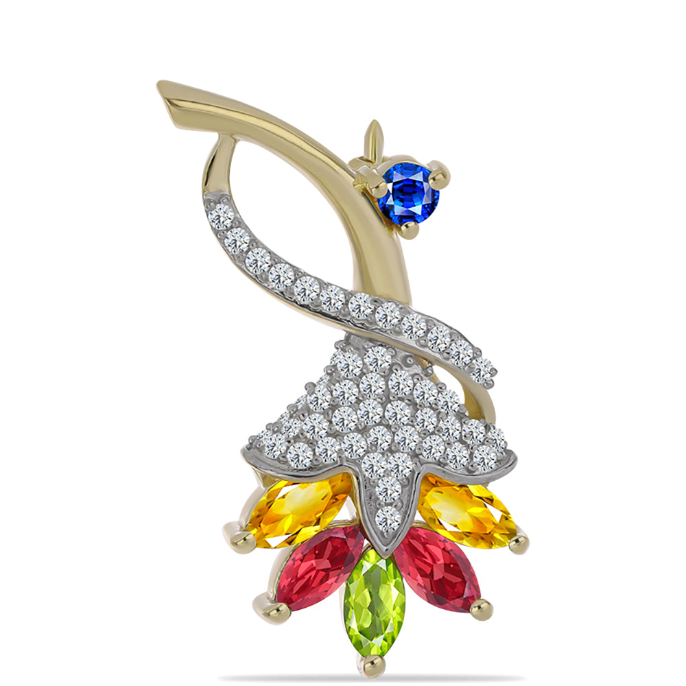 Broşă din Argint 925 Placat cu Aur ( 3.17 grame ) cu Safir Rosebery Curcubeu și Topaz Alb 2.12 Carate