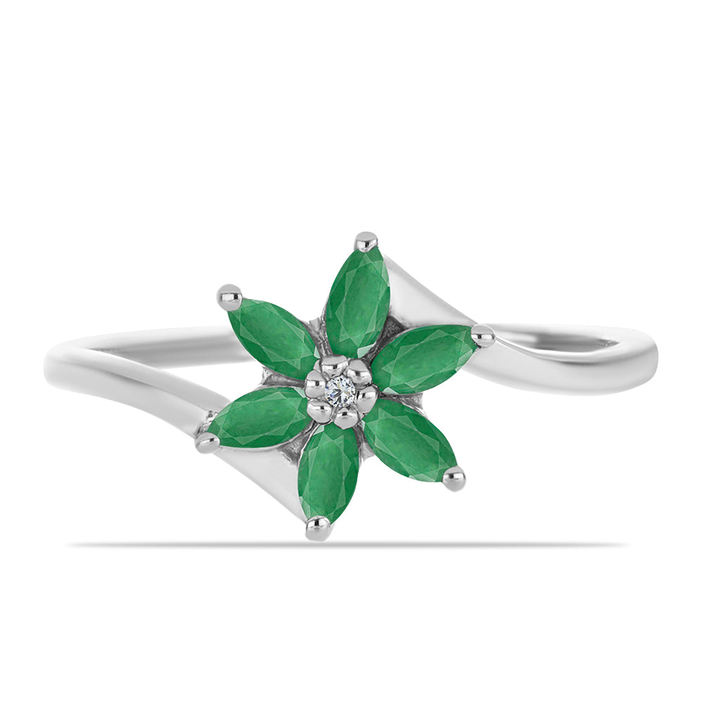 Inel din Argint 925 ( 1.66 grame ) cu Smarald Brazilian și Topaz Alb 0.52 Carate 1 