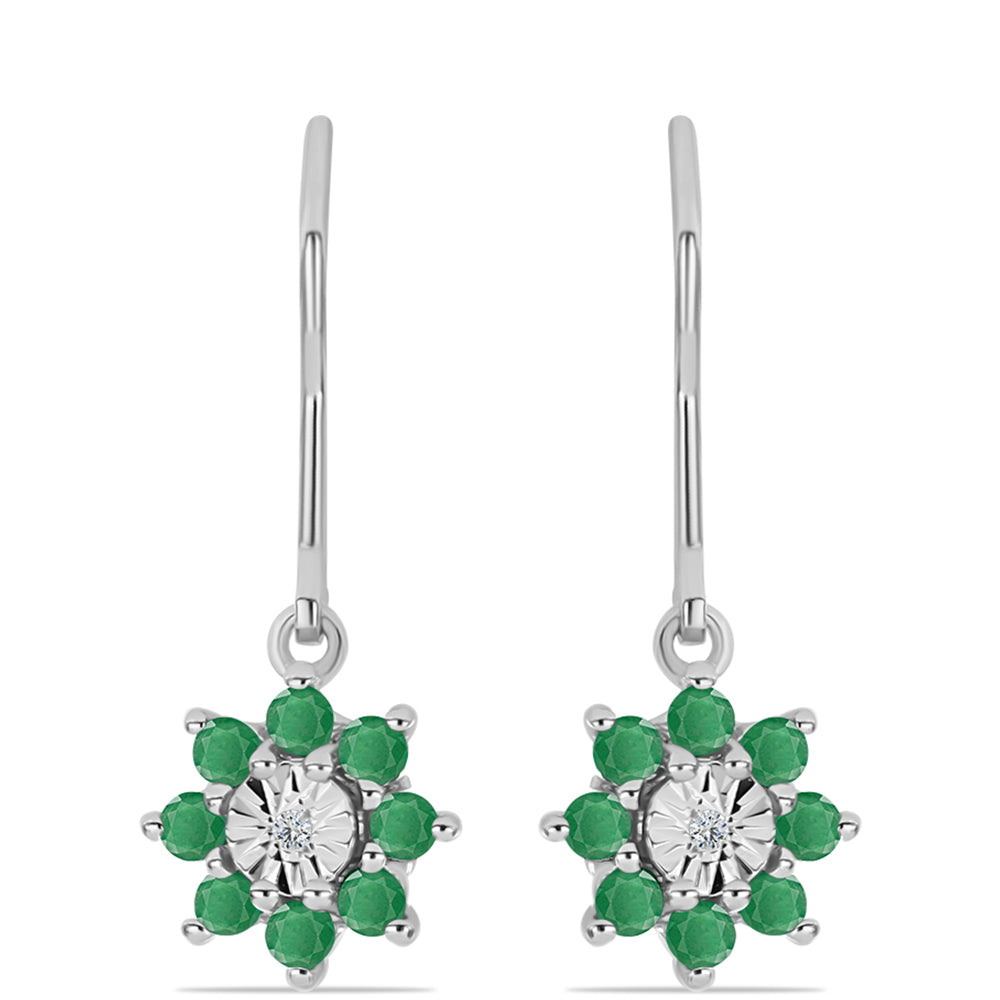 Cercei din Argint 925 ( 2.08 grame ) cu Smarald Brazilian și Topaz Alb 0.71 Carate 1 