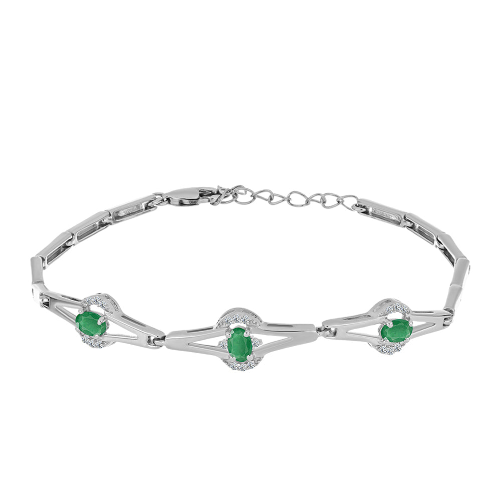 Brățară din Argint 925 ( 7.8 grame ) cu Smarald Brazilian și Topaz Alb 0.75 Carate