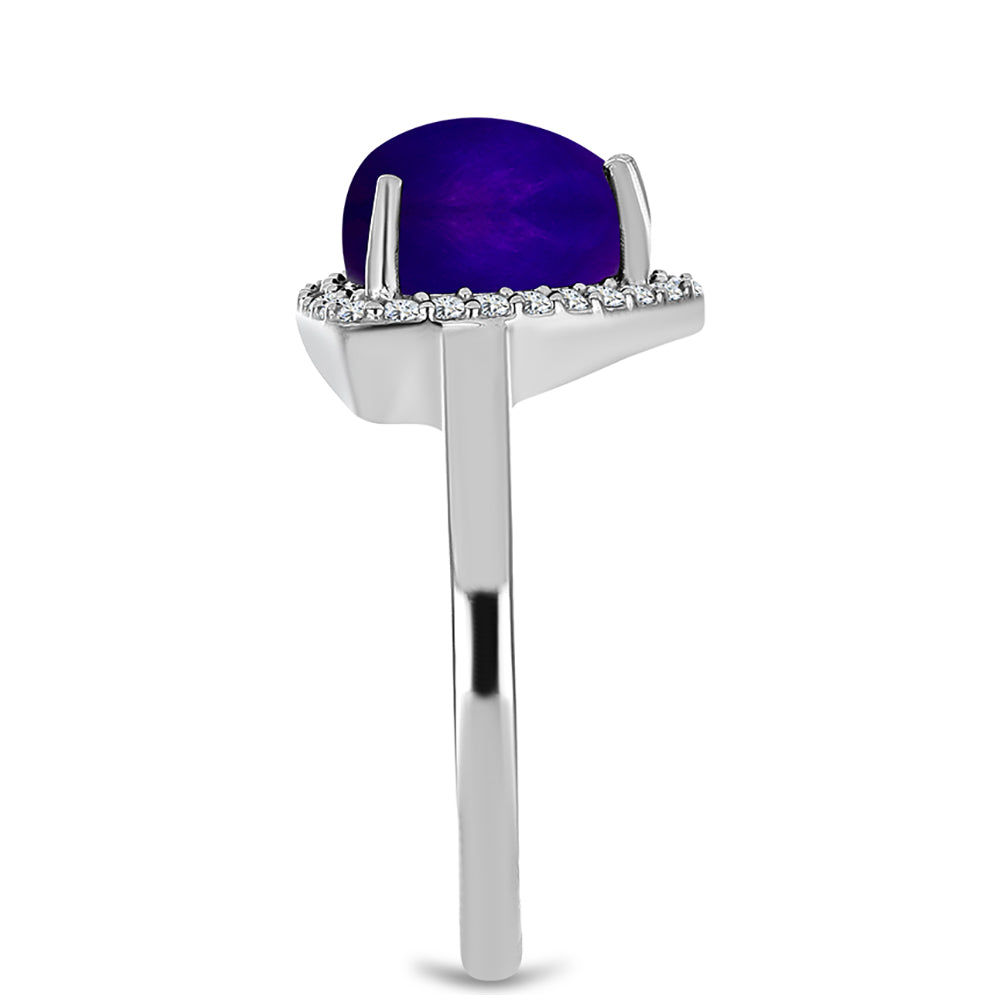 Inel din Argint 925 ( 3.14 grame ) cu Jad Violet și Topaz Alb 4.12 Carate
