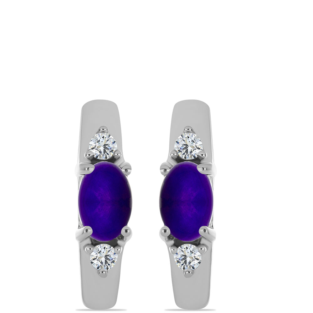 Cercei din Argint 925 ( 2.91 grame ) cu Jad Violet și Topaz Alb 1.17 Carate