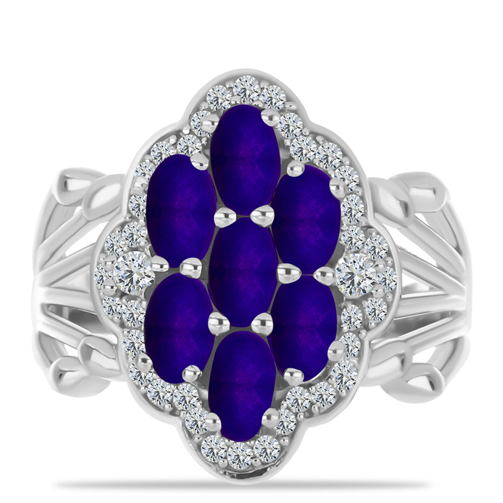 Inel din Argint 925 ( 4.9 grame ) cu Jad Violet și Topaz Alb 2 Carate