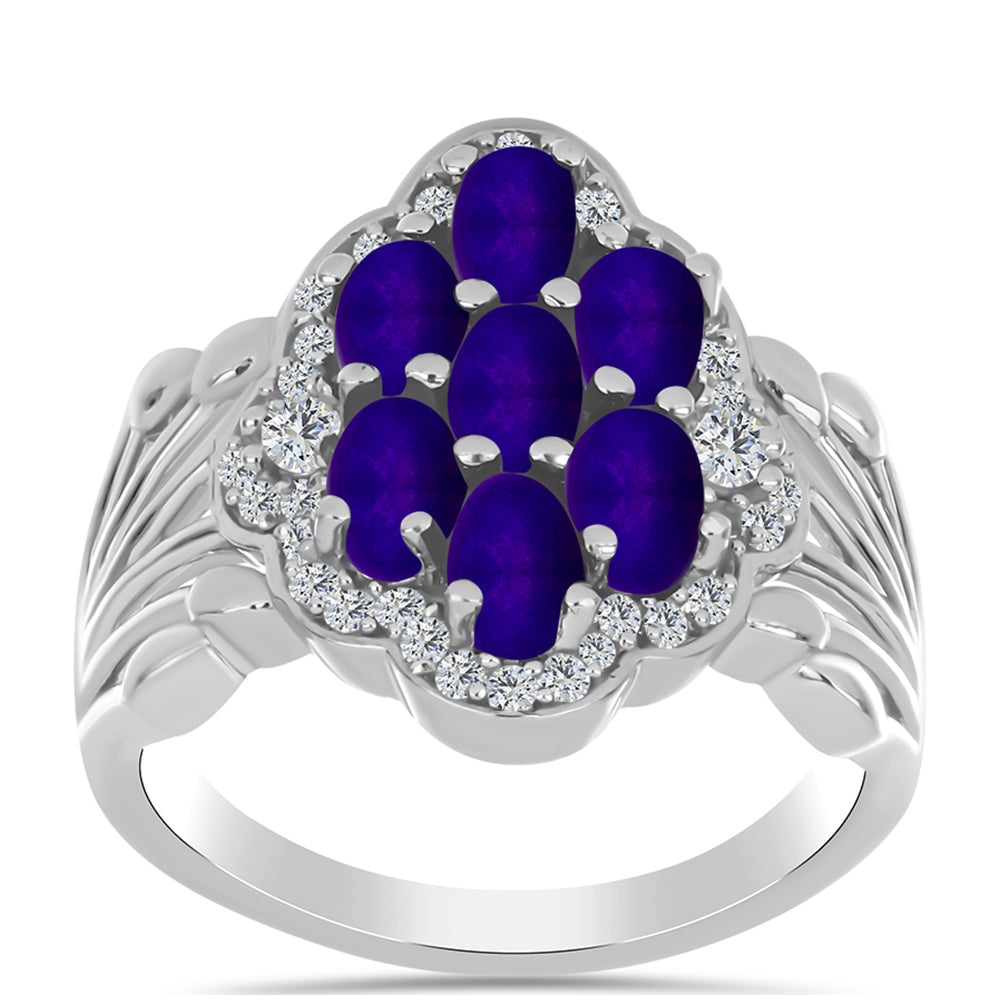 Inel din Argint 925 ( 4.9 grame ) cu Jad Violet și Topaz Alb 2 Carate