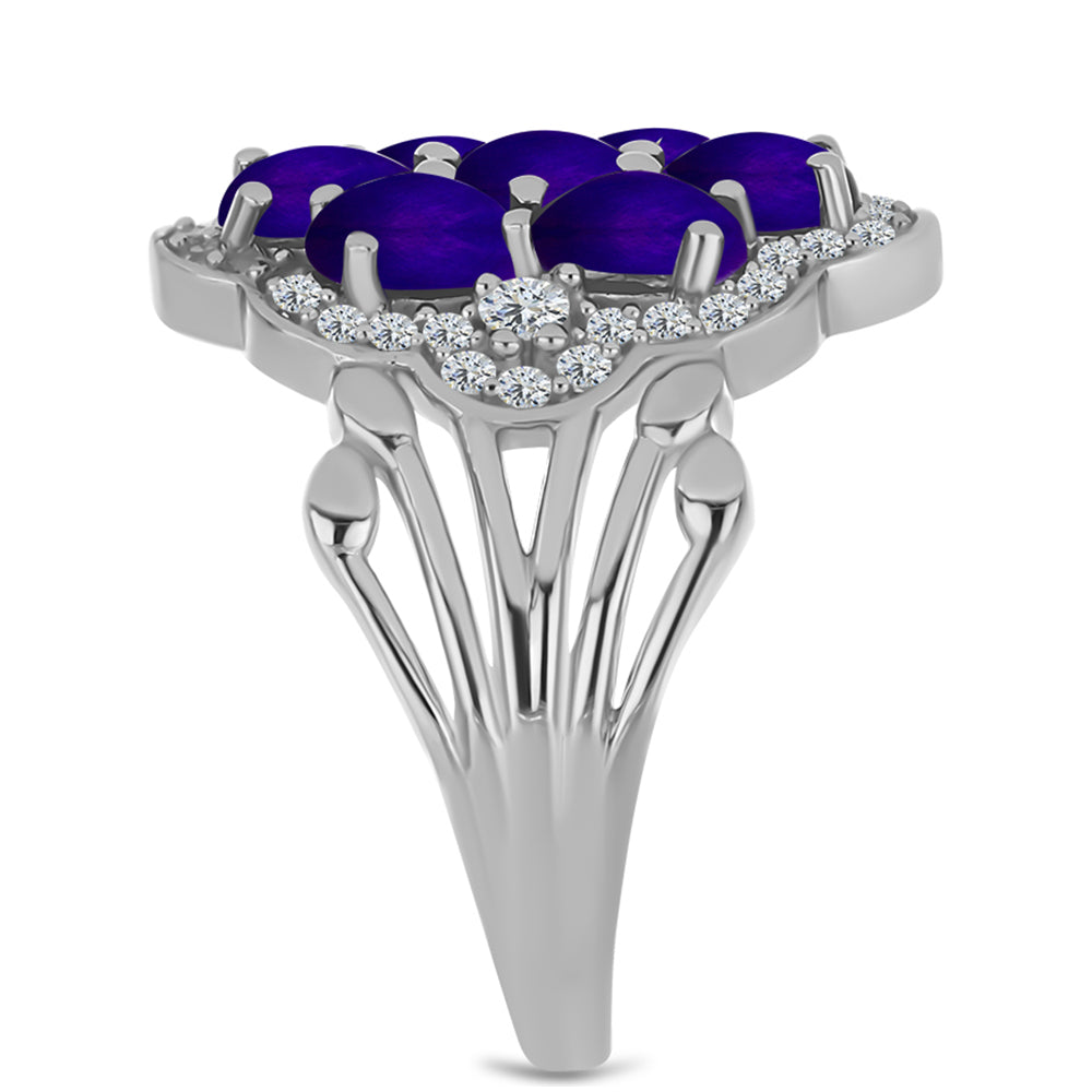 Inel din Argint 925 ( 4.9 grame ) cu Jad Violet și Topaz Alb 2 Carate