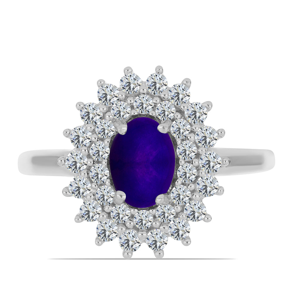 Inel din Argint 925 ( 2.93 grame ) cu Jad Violet și Topaz Alb 1.52 Carate 1 