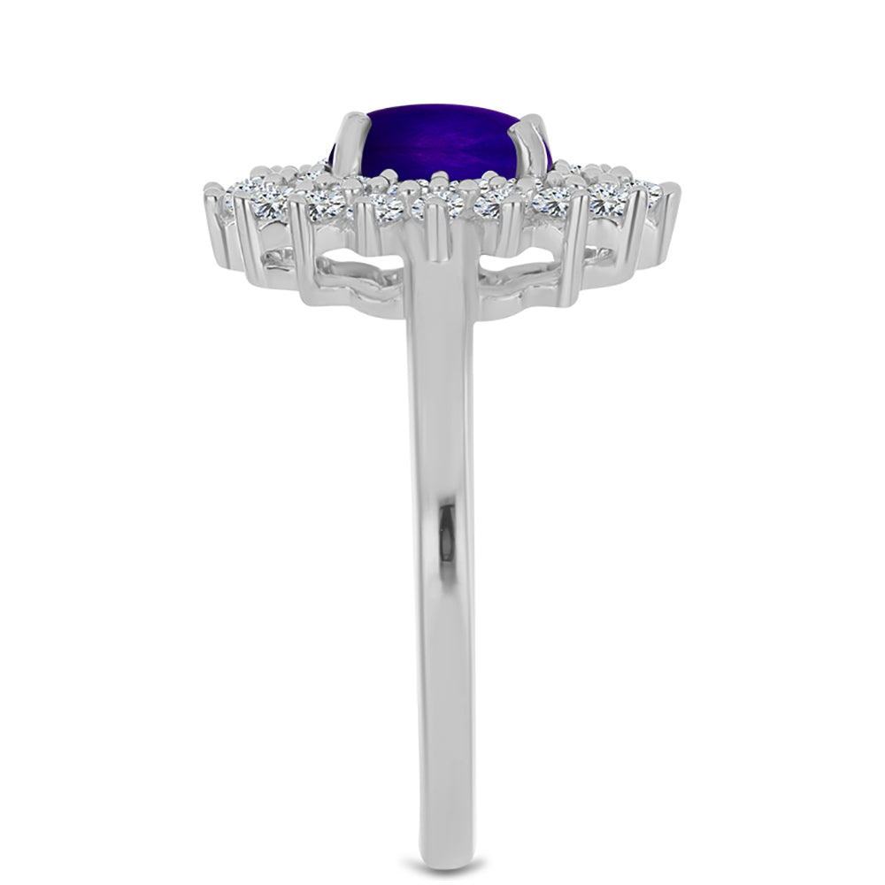 Inel din Argint 925 ( 2.93 grame ) cu Jad Violet și Topaz Alb 1.52 Carate 4 