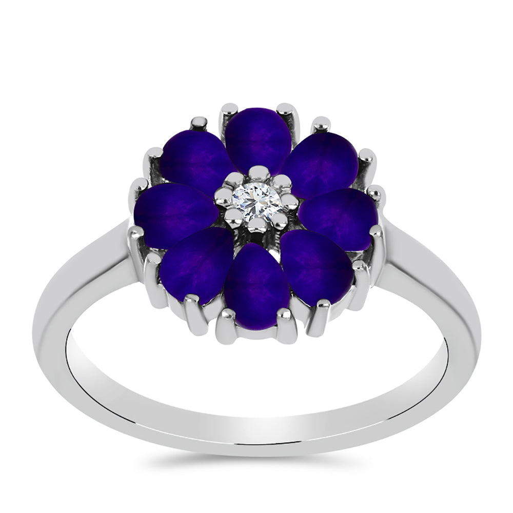Inel din Argint 925 ( 3.46 grame ) cu Jad Violet și Topaz Alb 1.32 Carate 3 