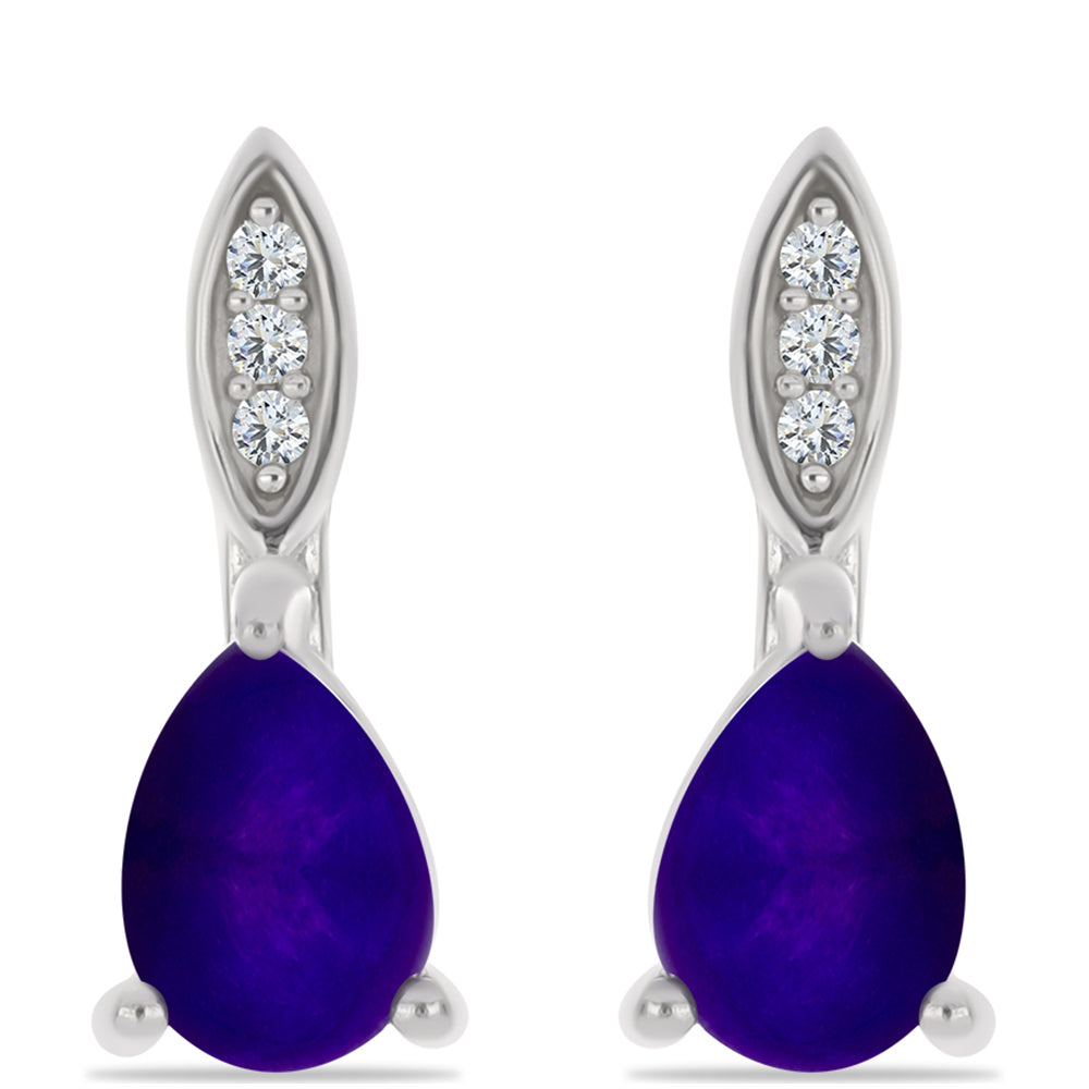 Cercei din Argint 925 ( 2.96 grame ) cu Jad Violet și Topaz Alb 1.4 Carate 1 