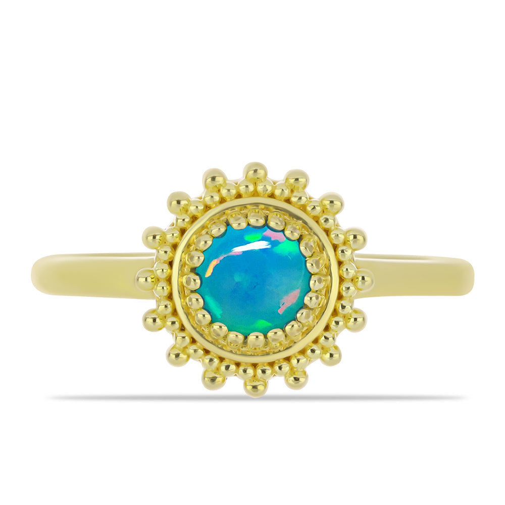 Inel din Argint 925 Placat cu Aur ( 2.41 grame ) cu Opal Albastru Etiopian Paraiba 0.3 Carate 1 