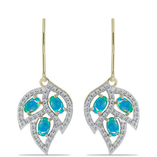 Cercei din Argint 925 Placat cu Aur ( 3.15 grame ) cu Opal Albastru Etiopian Paraiba și Topaz Alb 1.5 Carate