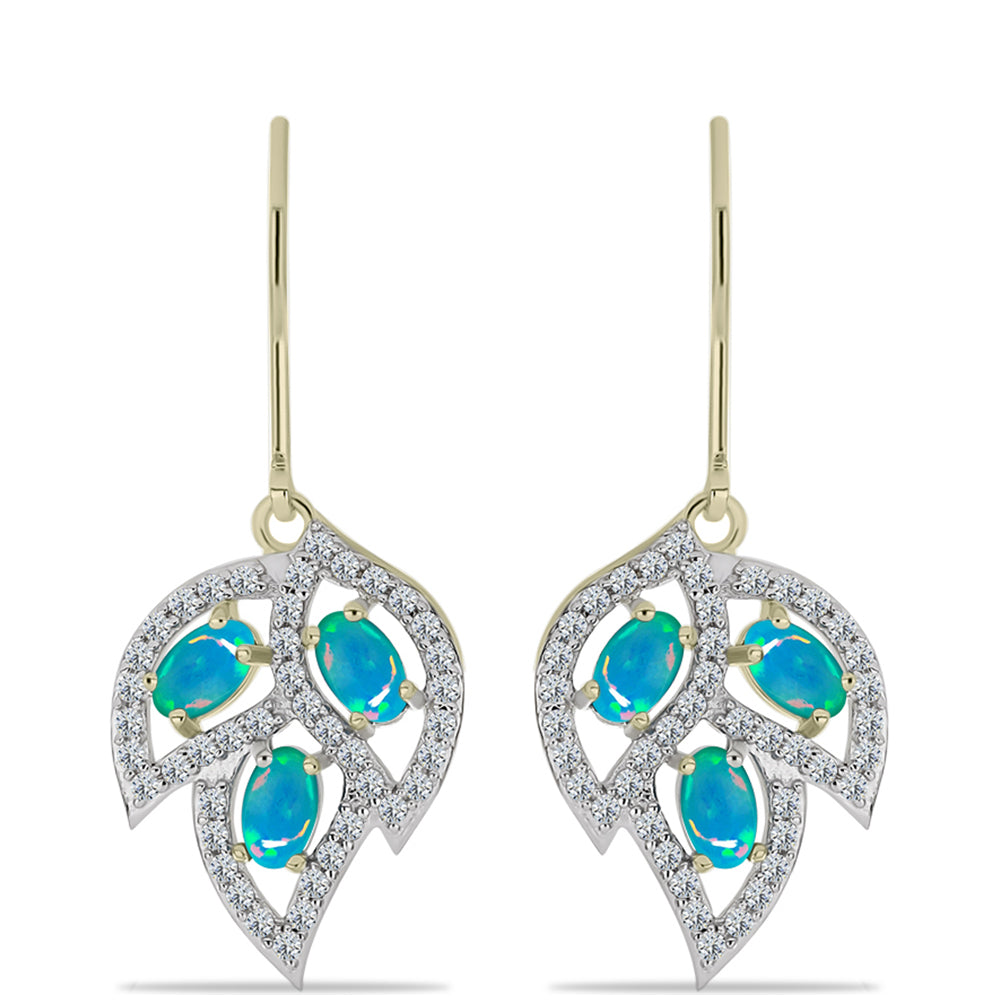 Cercei din Argint 925 Placat cu Aur ( 3.15 grame ) cu Opal Albastru Etiopian Paraiba și Topaz Alb 1.5 Carate