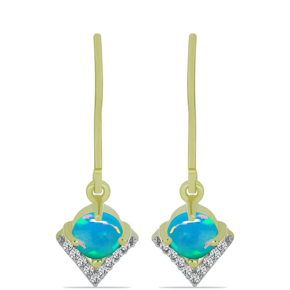 Cercei din Argint 925 Placat cu Aur ( 1.89 grame ) cu Opal Albastru Etiopian Paraiba și Topaz Alb 0.7 Carate