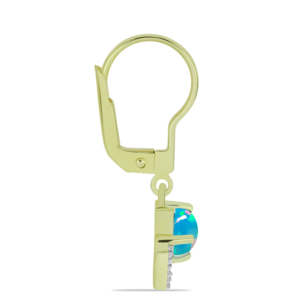 Cercei din Argint 925 Placat cu Aur ( 1.89 grame ) cu Opal Albastru Etiopian Paraiba și Topaz Alb 0.7 Carate 4 
