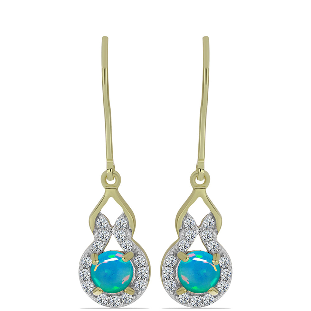 Cercei din Argint 925 Placat cu Aur ( 2.69 grame ) cu Opal Albastru Etiopian Paraiba și Topaz Alb 0.96 Carate 1 