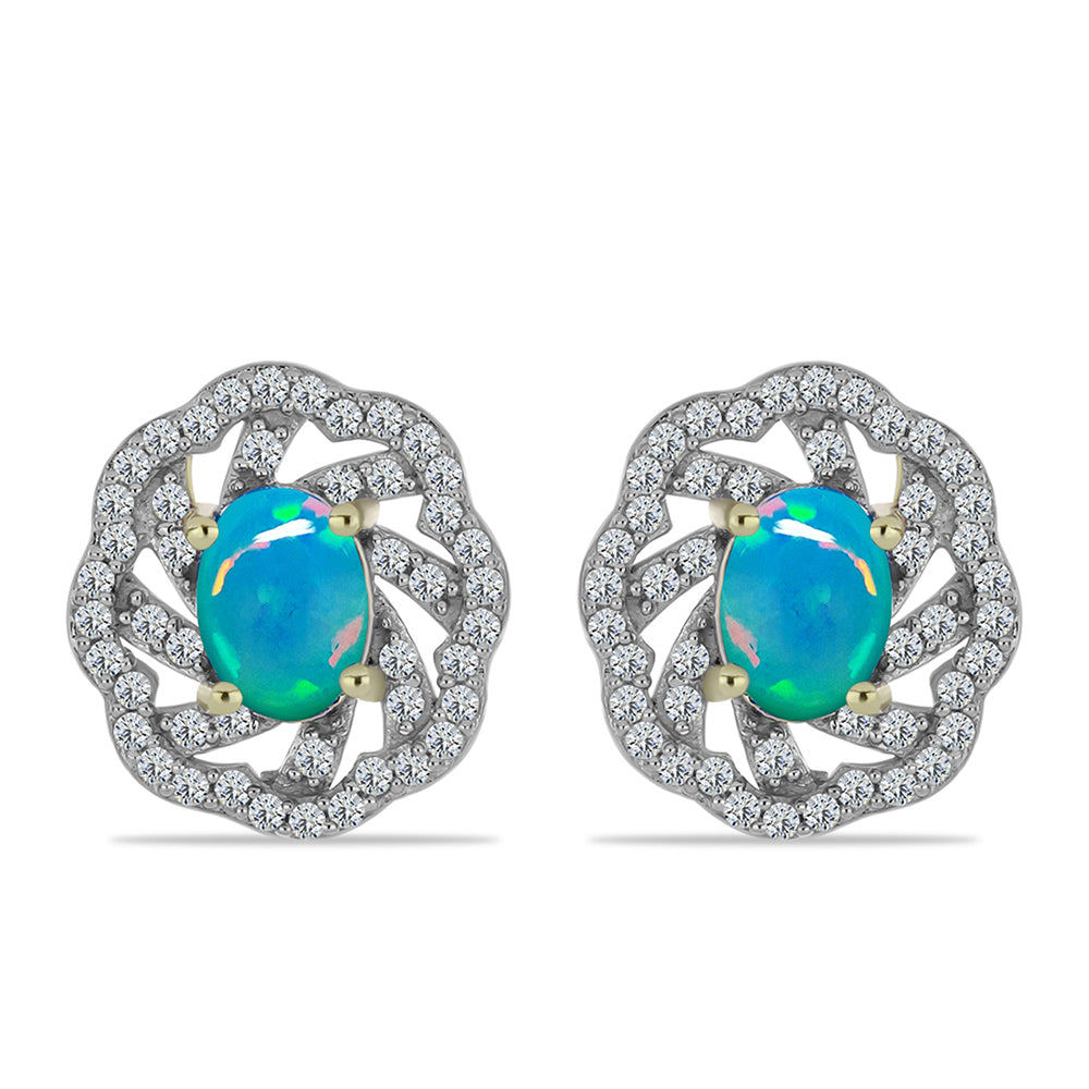 Cercei din Argint 925 Placat cu Aur ( 3.88 grame ) cu Opal Albastru Etiopian Paraiba și Topaz Alb 1.64 Carate