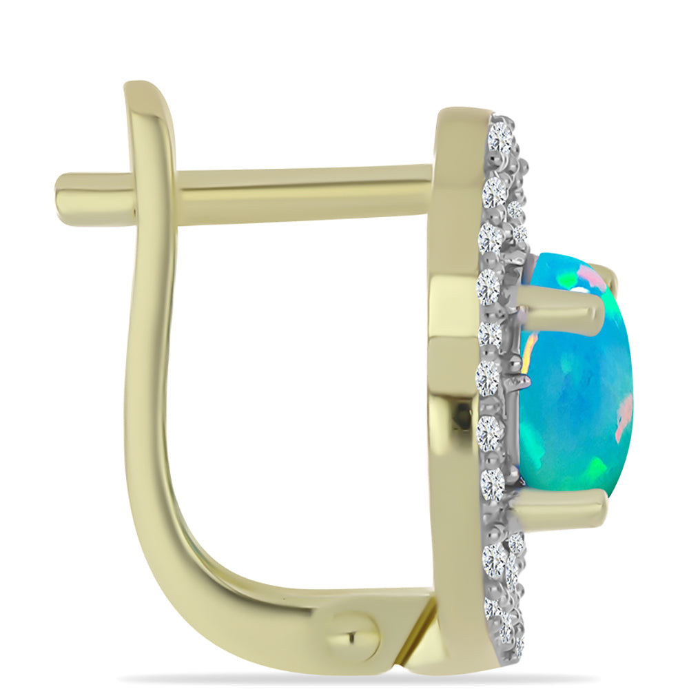 Cercei din Argint 925 Placat cu Aur ( 3.88 grame ) cu Opal Albastru Etiopian Paraiba și Topaz Alb 1.64 Carate