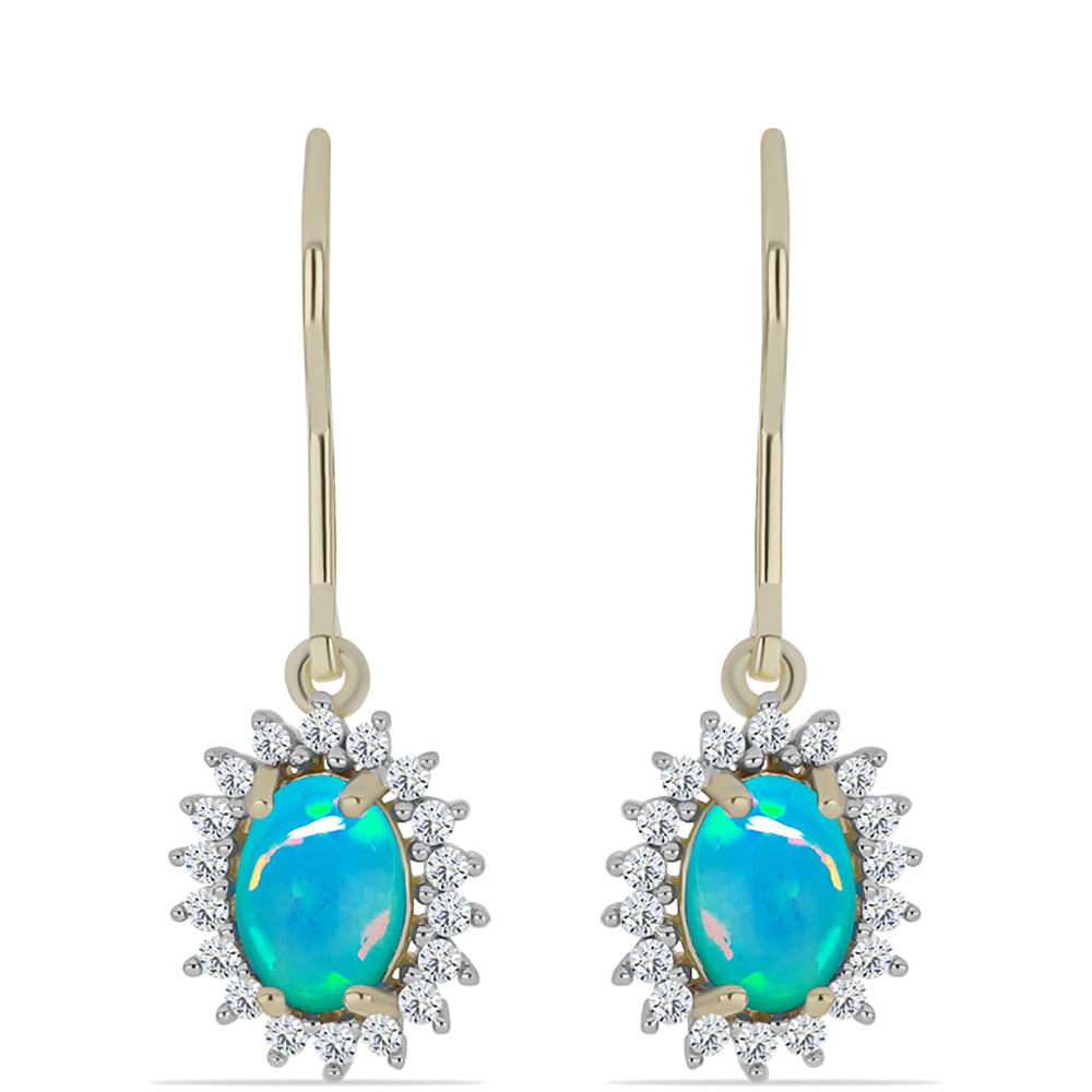 Cercei din Argint 925 Placat cu Aur ( 2.03 grame ) cu Opal Albastru Etiopian Paraiba și Topaz Alb 1.18 Carate