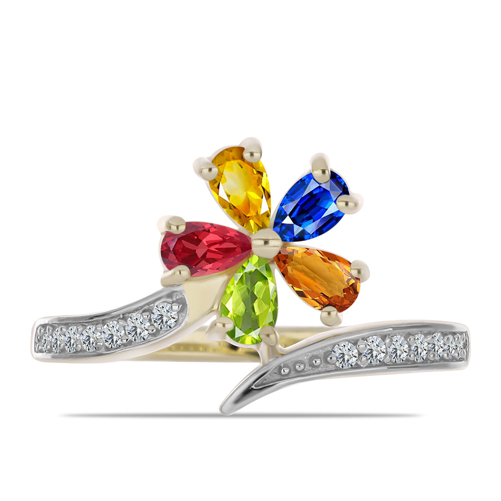 Inel din Argint 925 Placat cu Aur ( 2.76 grame ) cu Safir Rosebery Curcubeu și Topaz Alb 1.62 Carate 1 