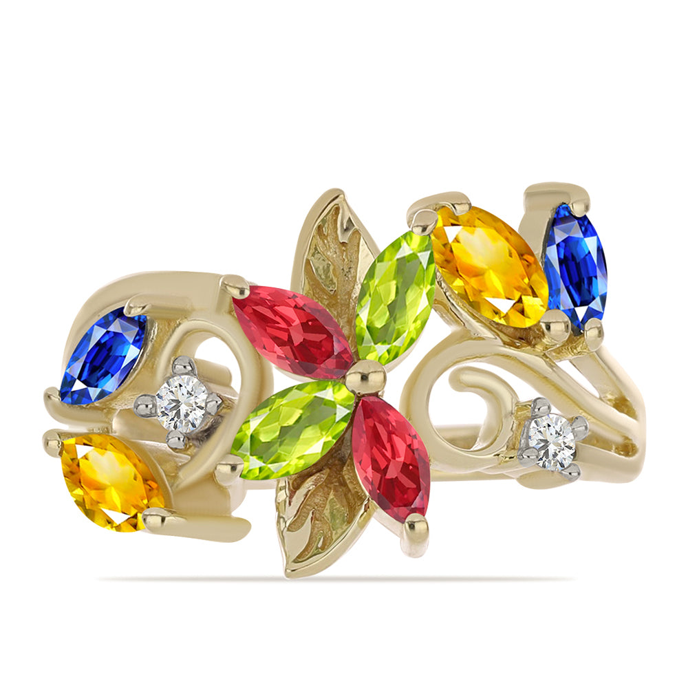 Inel din Argint 925 Placat cu Aur ( 3.56 grame ) cu Safir Rosebery Curcubeu și Topaz Alb 1.72 Carate