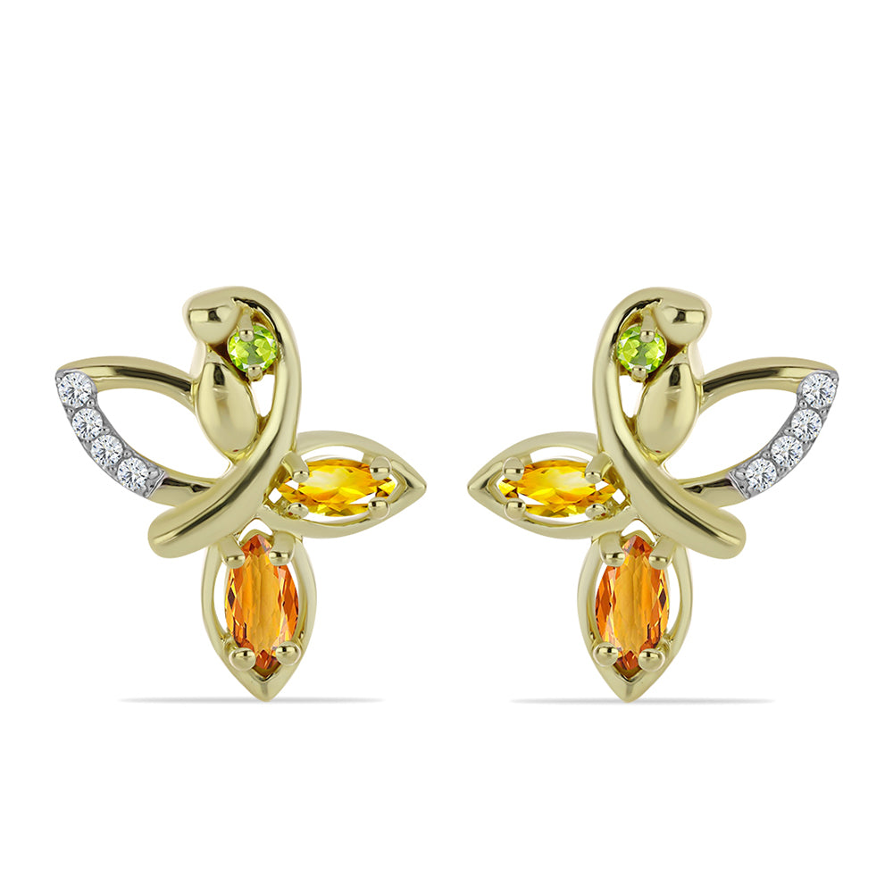 Cercei din Argint 925 Placat cu Aur ( 5.05 grame ) cu Safir Rosebery Curcubeu și Topaz Alb 1.07 Carate 1 