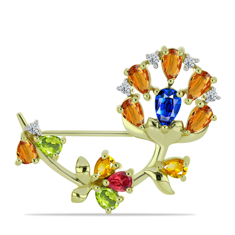 Broşă din Argint 925 Placat cu Aur ( 4.68 grame ) cu Safir Rosebery Curcubeu și Topaz Alb 3.19 Carate 1 