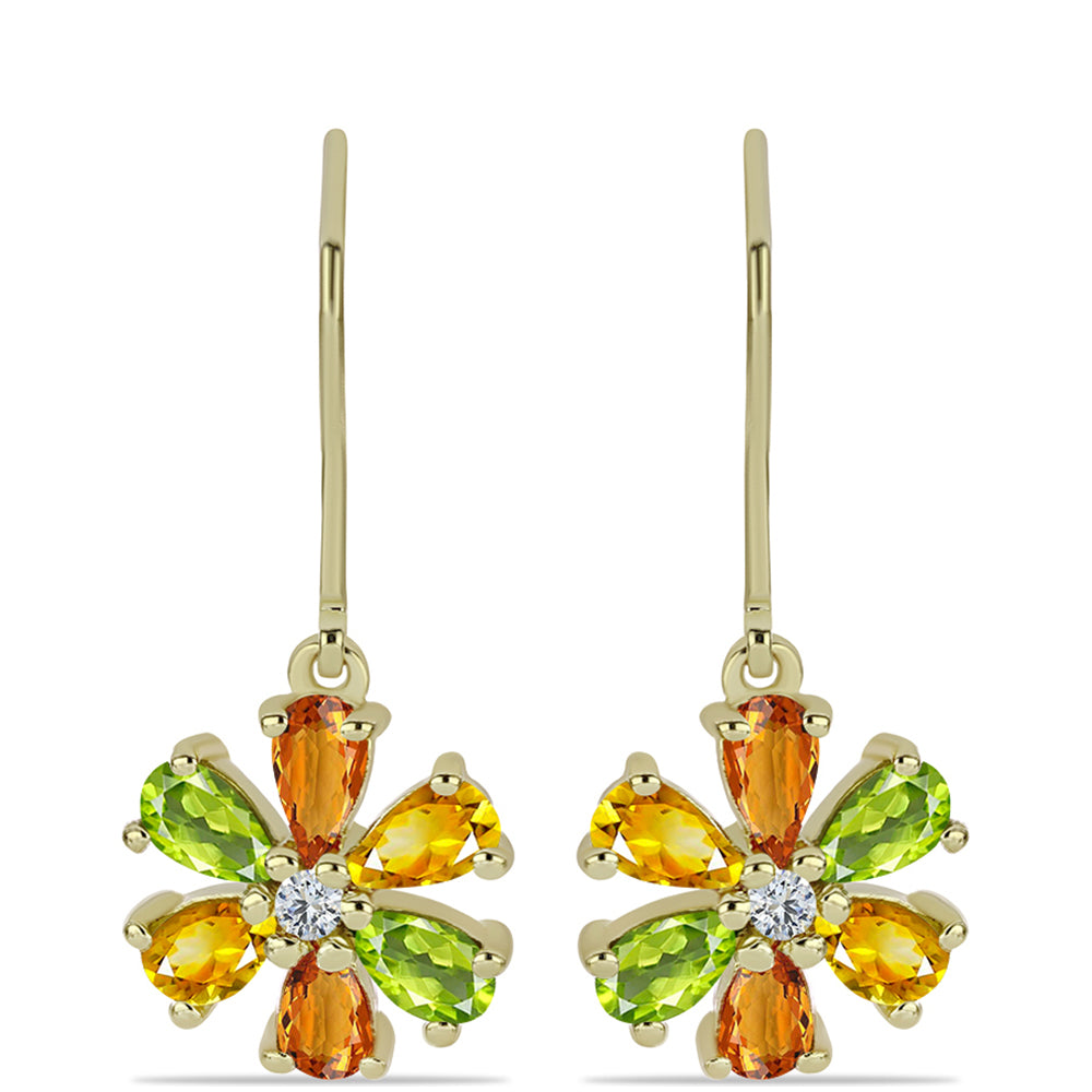 Cercei din Argint 925 Placat cu Aur ( 2.76 grame ) cu Safir Rosebery Curcubeu și Topaz Alb 3.08 Carate 1 