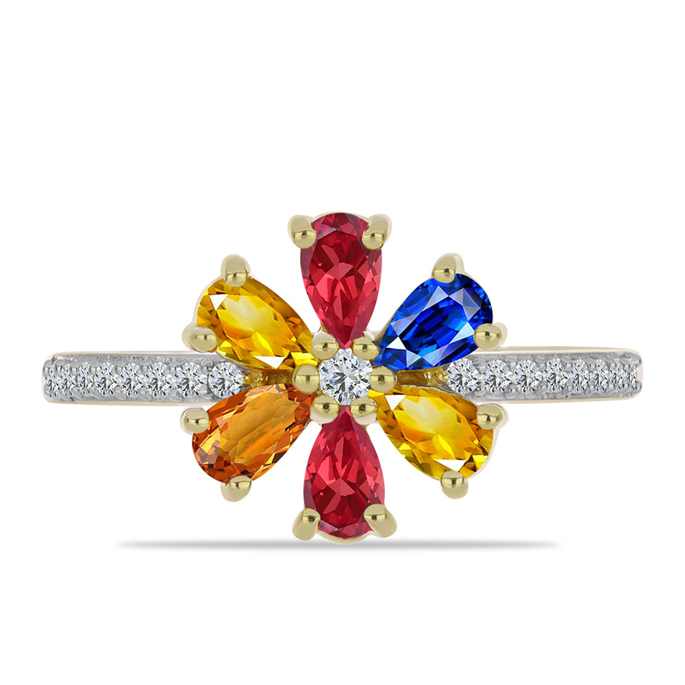 Inel din Argint 925 Placat cu Aur ( 2.39 grame ) cu Safir Rosebery Curcubeu și Topaz Alb 1.69 Carate 1 