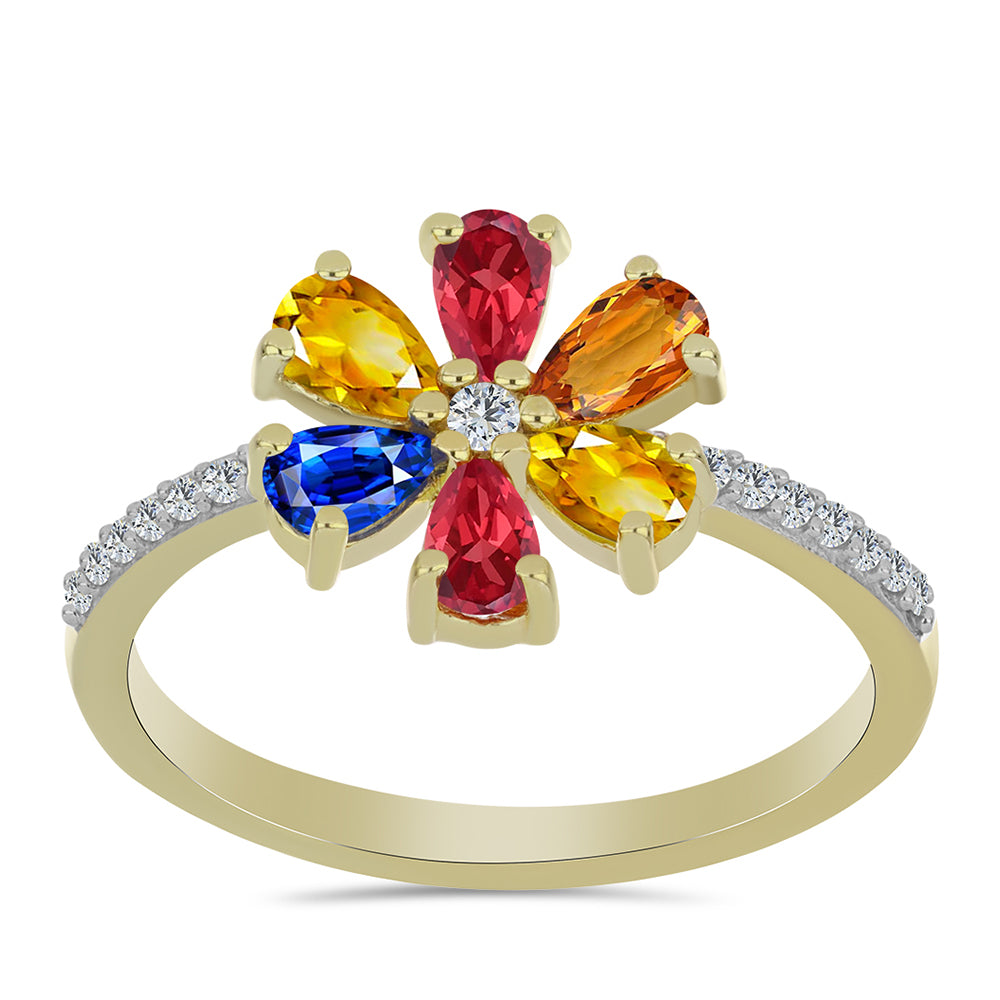 Inel din Argint 925 Placat cu Aur ( 2.39 grame ) cu Safir Rosebery Curcubeu și Topaz Alb 1.69 Carate 3 