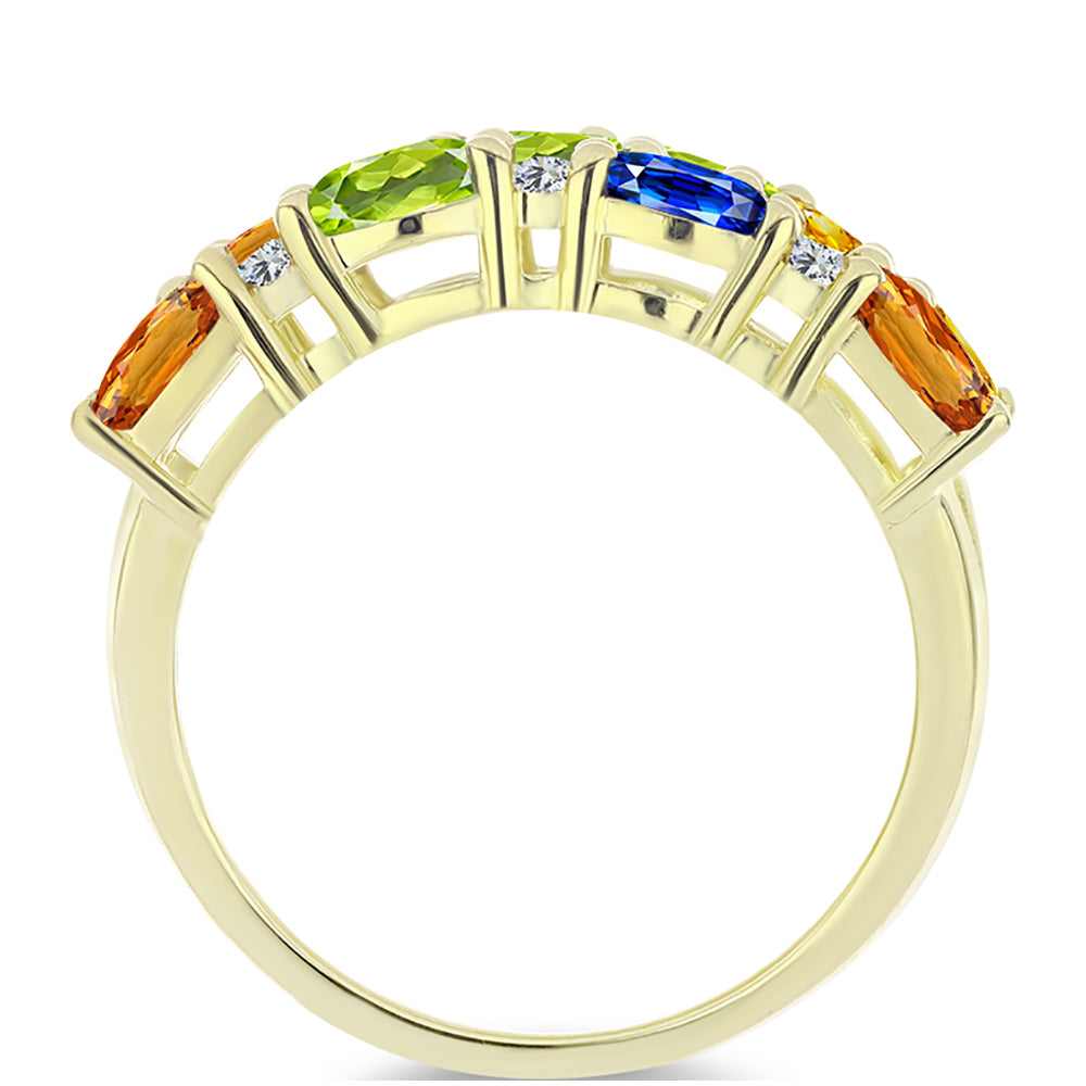Inel din Argint 925 Placat cu Aur ( 4.32 grame ) cu Safir Rosebery Curcubeu și Topaz Alb 3.96 Carate