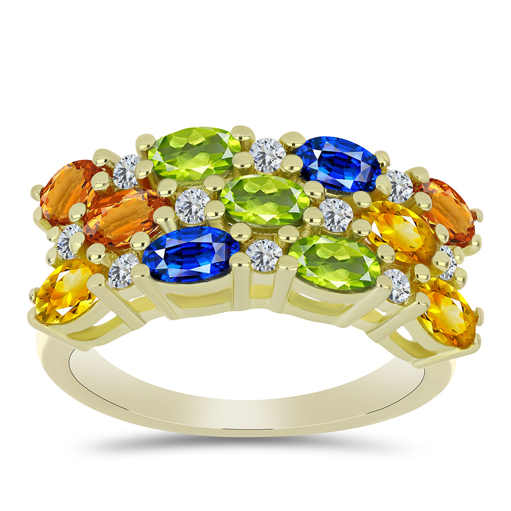 Inel din Argint 925 Placat cu Aur ( 4.32 grame ) cu Safir Rosebery Curcubeu și Topaz Alb 3.96 Carate
