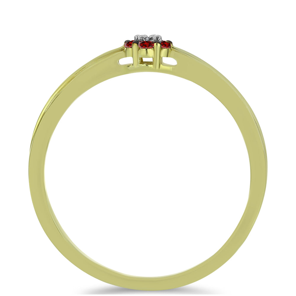 Inel din Argint 925 Placat cu Aur ( 1.73 grame ) cu Diamant Roșu și Diamant Alb 0.09 Carate 2 