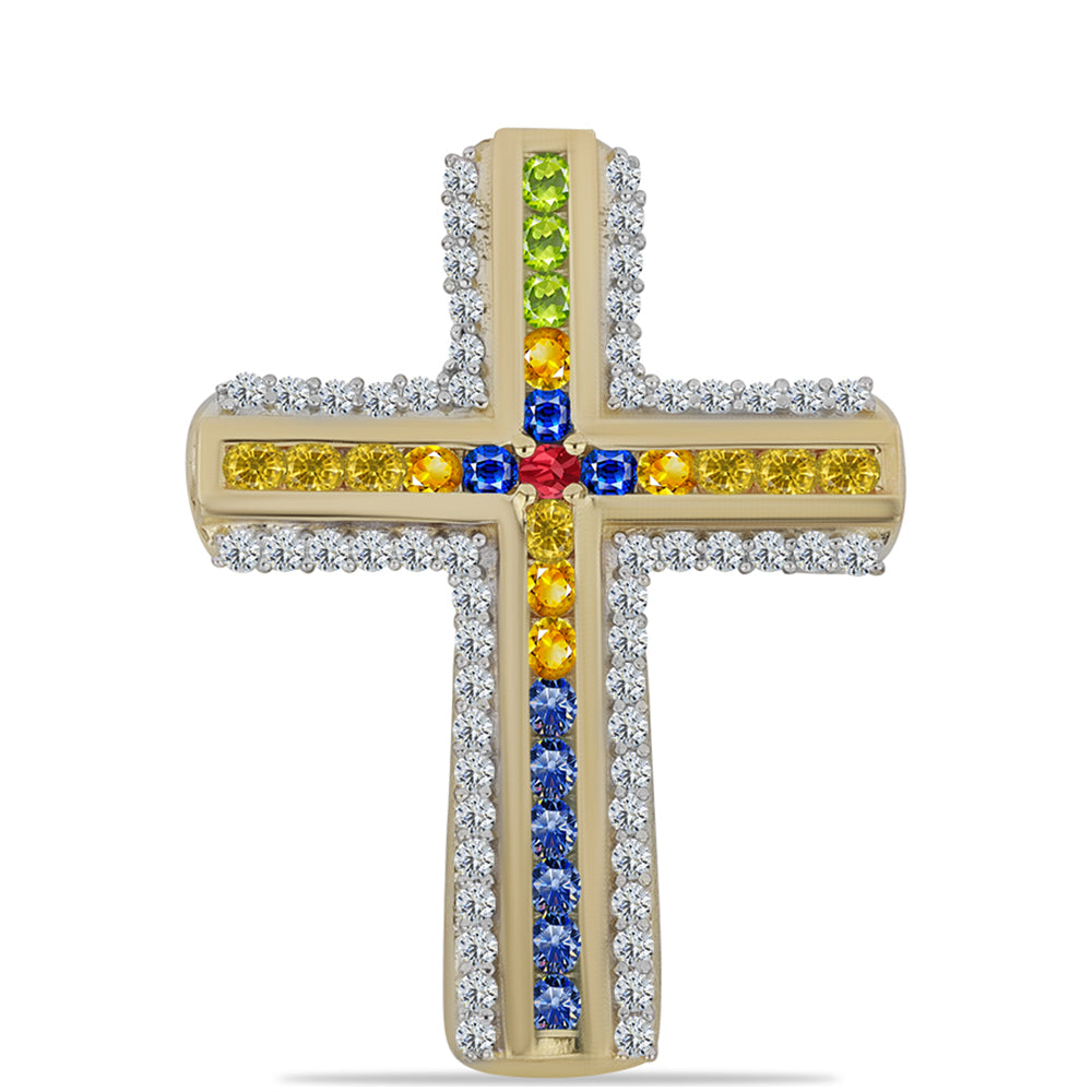 Cruce Pandantiv din Argint 925 Placat cu Aur ( 2.93 grame ) cu Safir Rosebery Curcubeu și Topaz Alb 1.58 Carate 1 